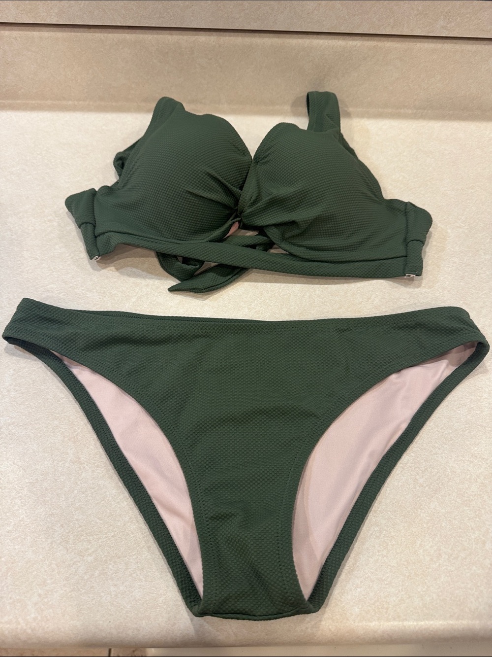 Shade & Shore Dark Olive Textured Bikini Two-Piece